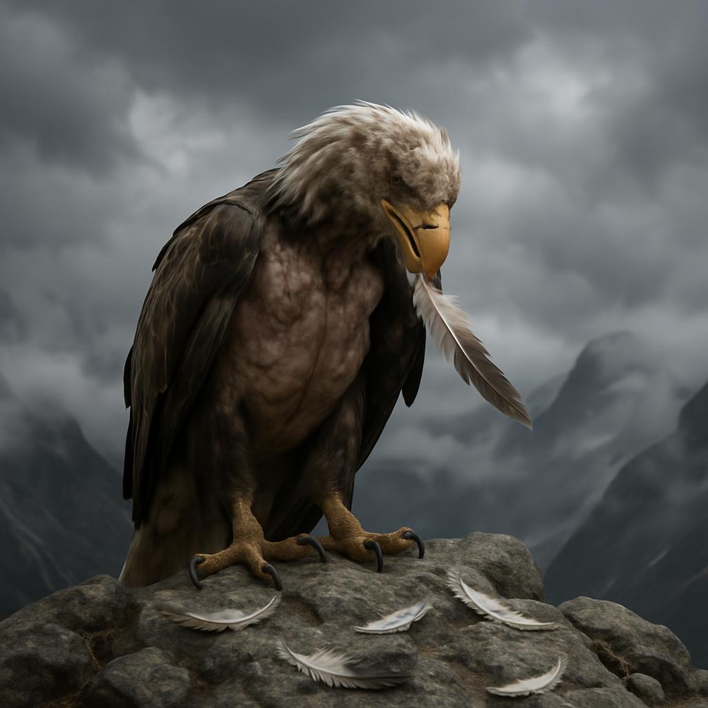 elang yang botak karena mencabuti bulunya sendiri biar panjang umur