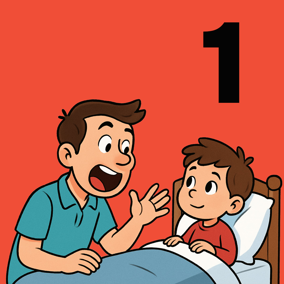 seorang ayah sedang membacakan dongeng kepada anaknya