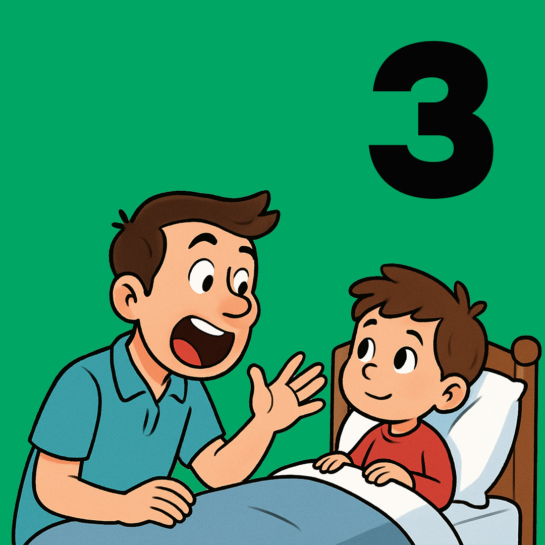 seorang ayah sedang membacakan dongeng kepada anaknya